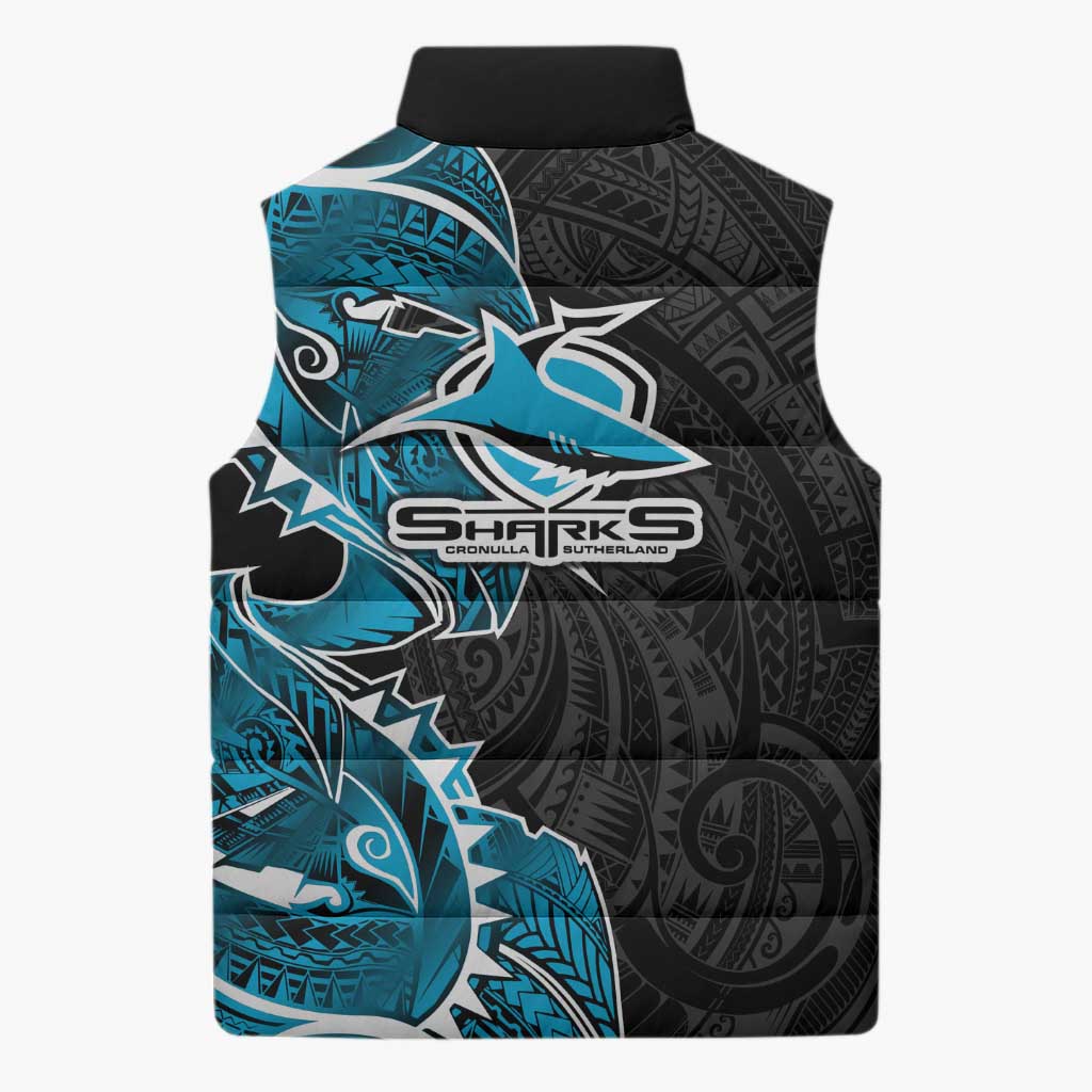 Cronulla Sharks Sleeveless Puffer Jacket Polynesian Tribal Tattoo Pacific Sport Art