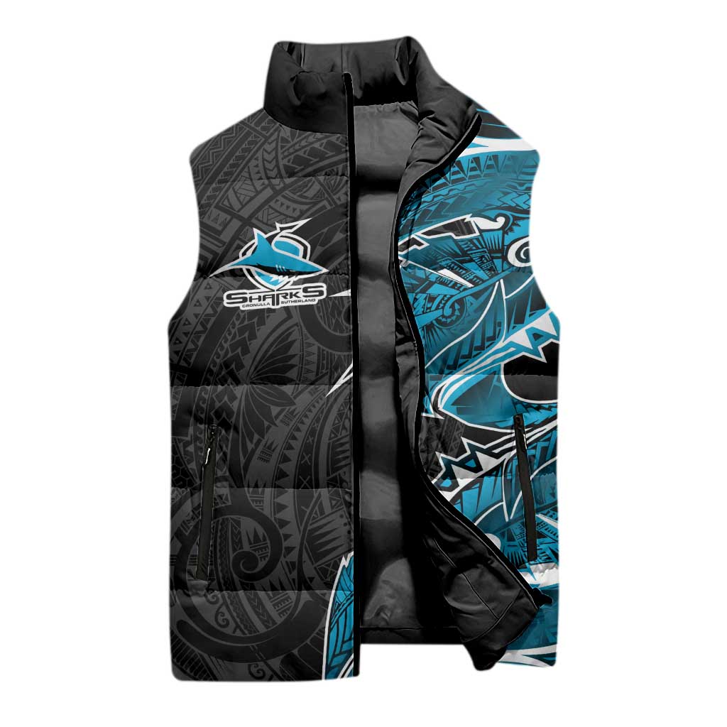 Cronulla Sharks Sleeveless Puffer Jacket Polynesian Tribal Tattoo Pacific Sport Art