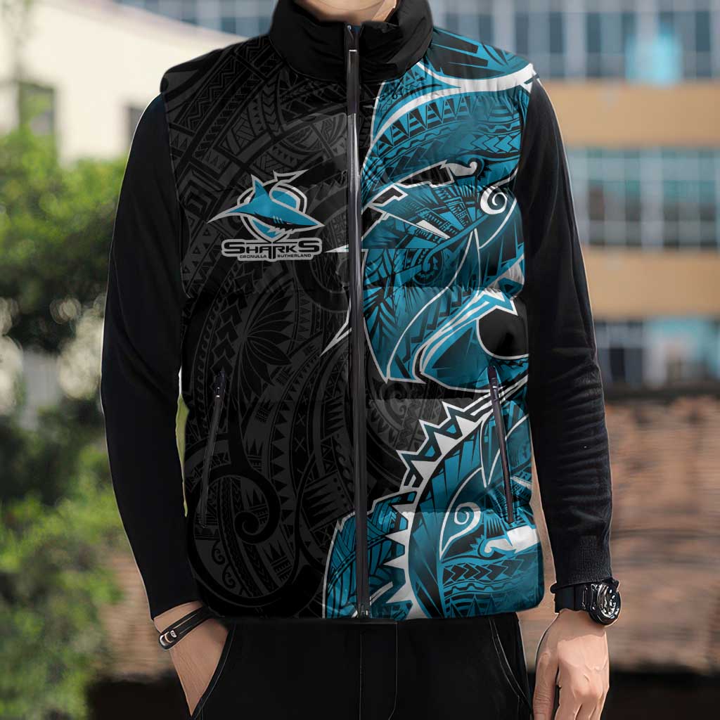 Cronulla Sharks Sleeveless Puffer Jacket Polynesian Tribal Tattoo Pacific Sport Art