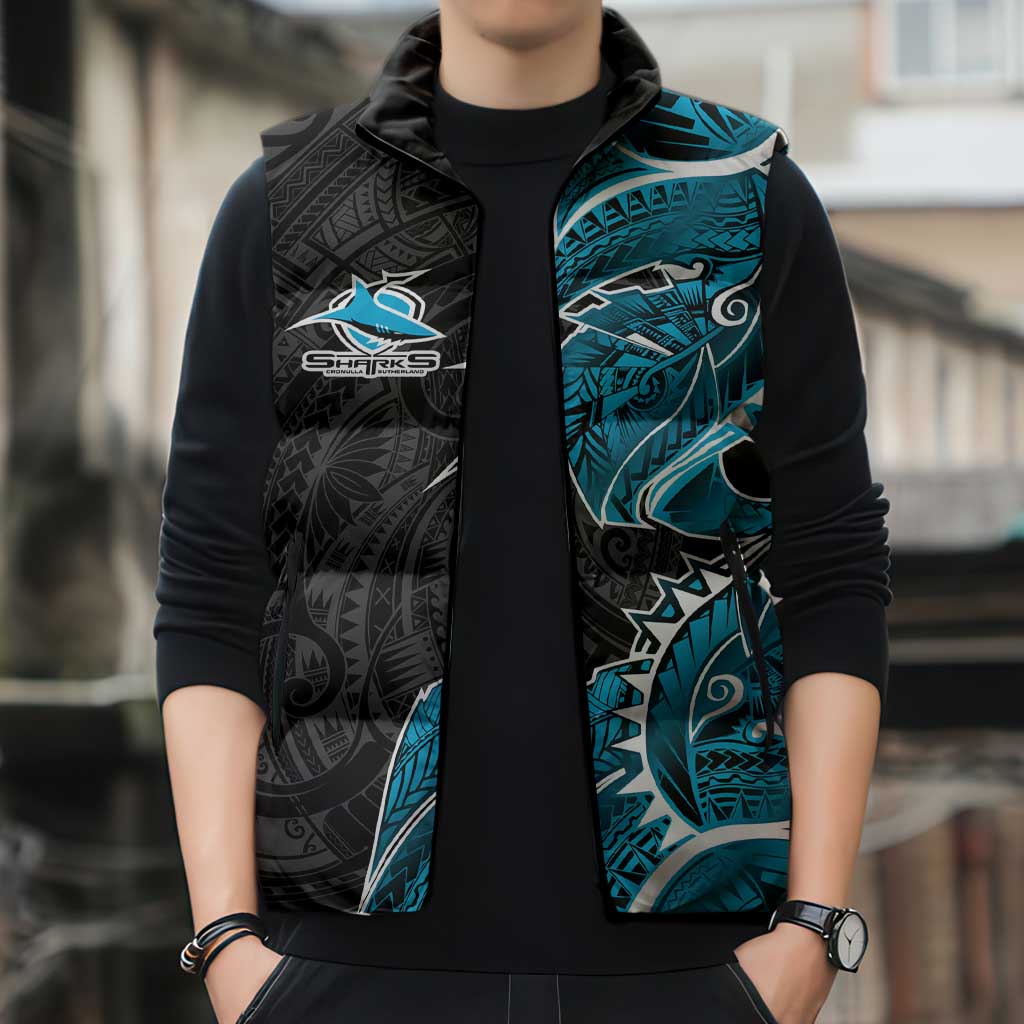Cronulla Sharks Sleeveless Puffer Jacket Polynesian Tribal Tattoo Pacific Sport Art