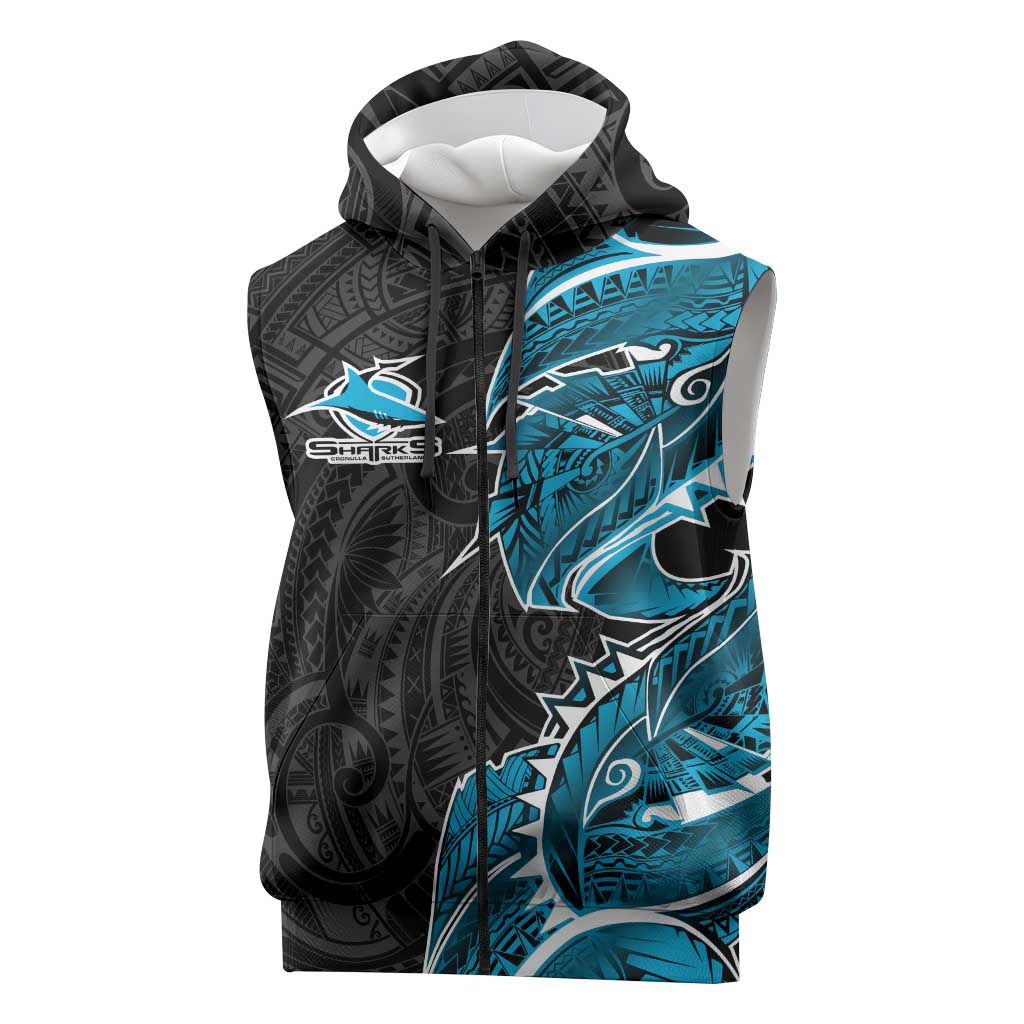 Cronulla Sharks Sleeveless Zip Hoodie Polynesian Tribal Tattoo Pacific Sport Art