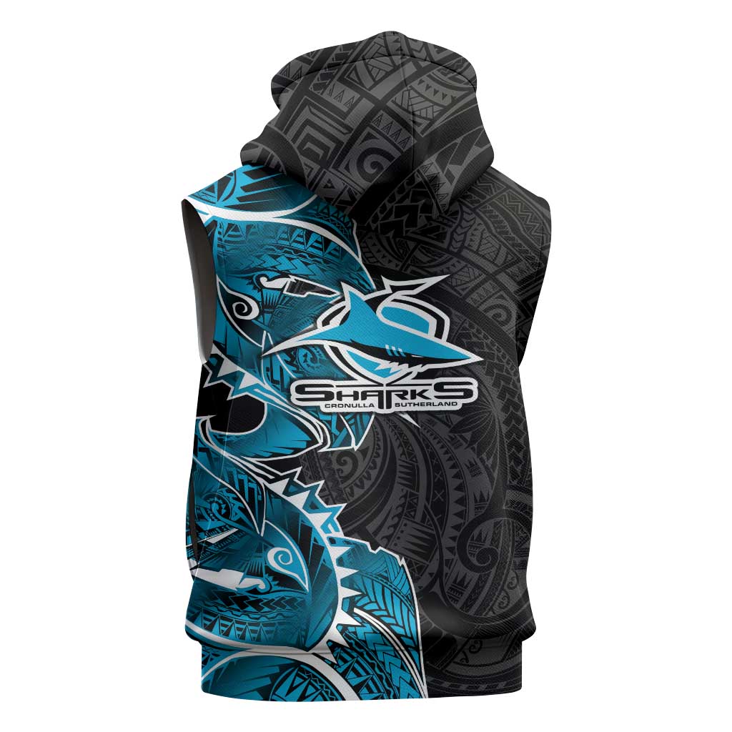 Cronulla Sharks Sleeveless Zip Hoodie Polynesian Tribal Tattoo Pacific Sport Art