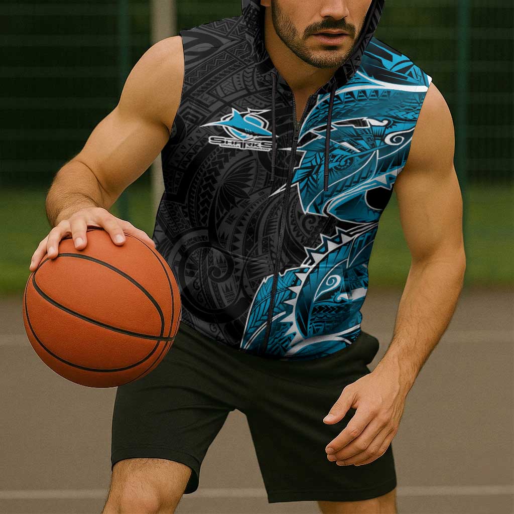 Cronulla Sharks Sleeveless Zip Hoodie Polynesian Tribal Tattoo Pacific Sport Art