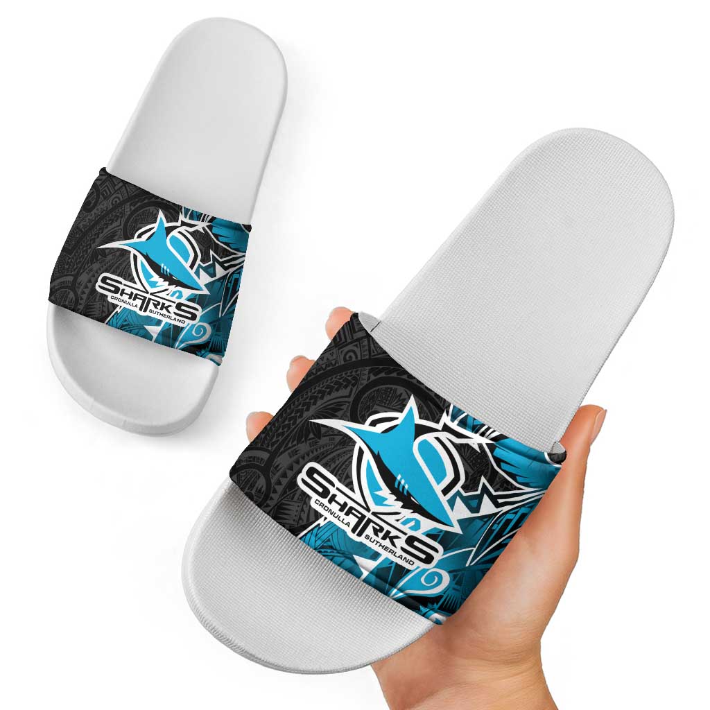 Cronulla Sharks Slide Sandals Polynesian Tribal Tattoo Pacific Sport Art