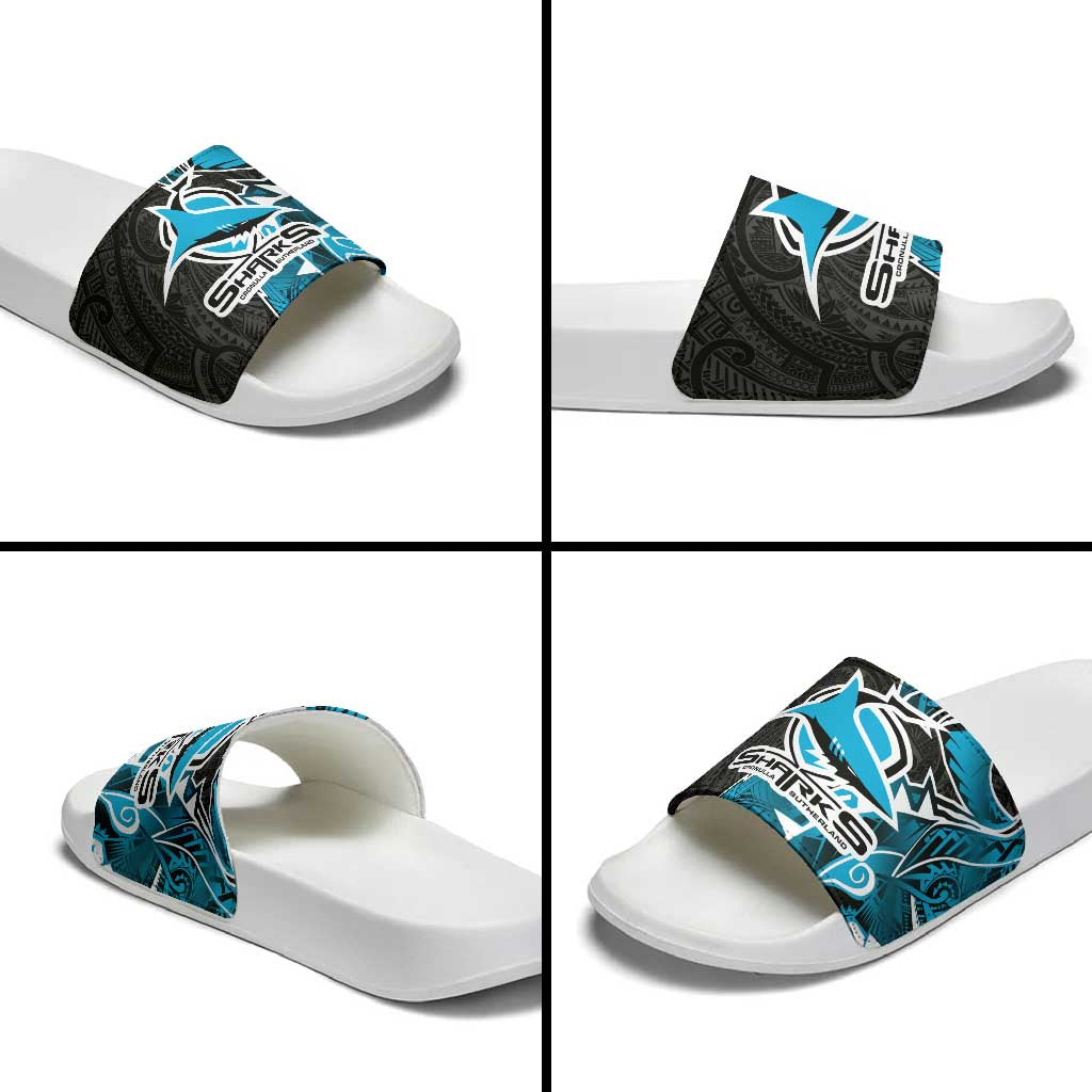 Cronulla Sharks Slide Sandals Polynesian Tribal Tattoo Pacific Sport Art