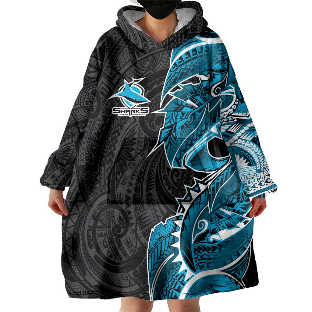 Cronulla Sharks Wearable Blanket Hoodie Polynesian Tribal Tattoo Pacific Sport Art