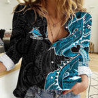 Cronulla Sharks Women Casual Shirt Polynesian Tribal Tattoo Pacific Sport Art
