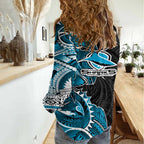 Cronulla Sharks Women Casual Shirt Polynesian Tribal Tattoo Pacific Sport Art