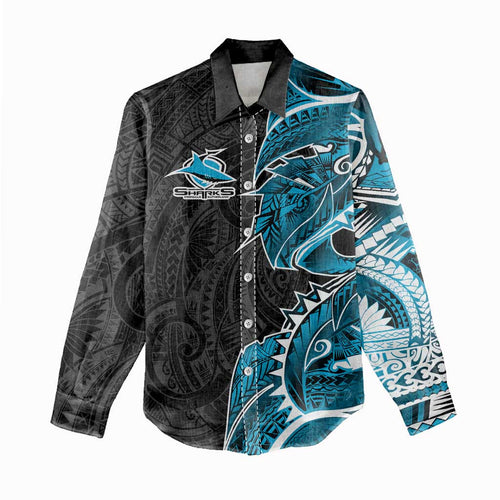 Cronulla Sharks Women Casual Shirt Polynesian Tribal Tattoo Pacific Sport Art