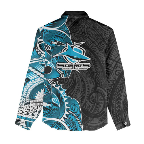 Cronulla Sharks Women Casual Shirt Polynesian Tribal Tattoo Pacific Sport Art