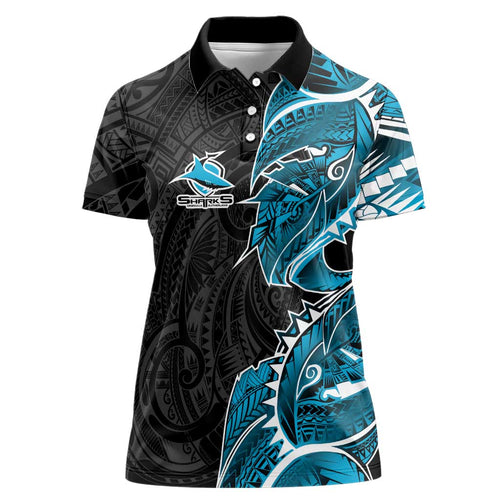 Cronulla Sharks Women Polo Shirt Polynesian Tribal Tattoo Pacific Sport Art
