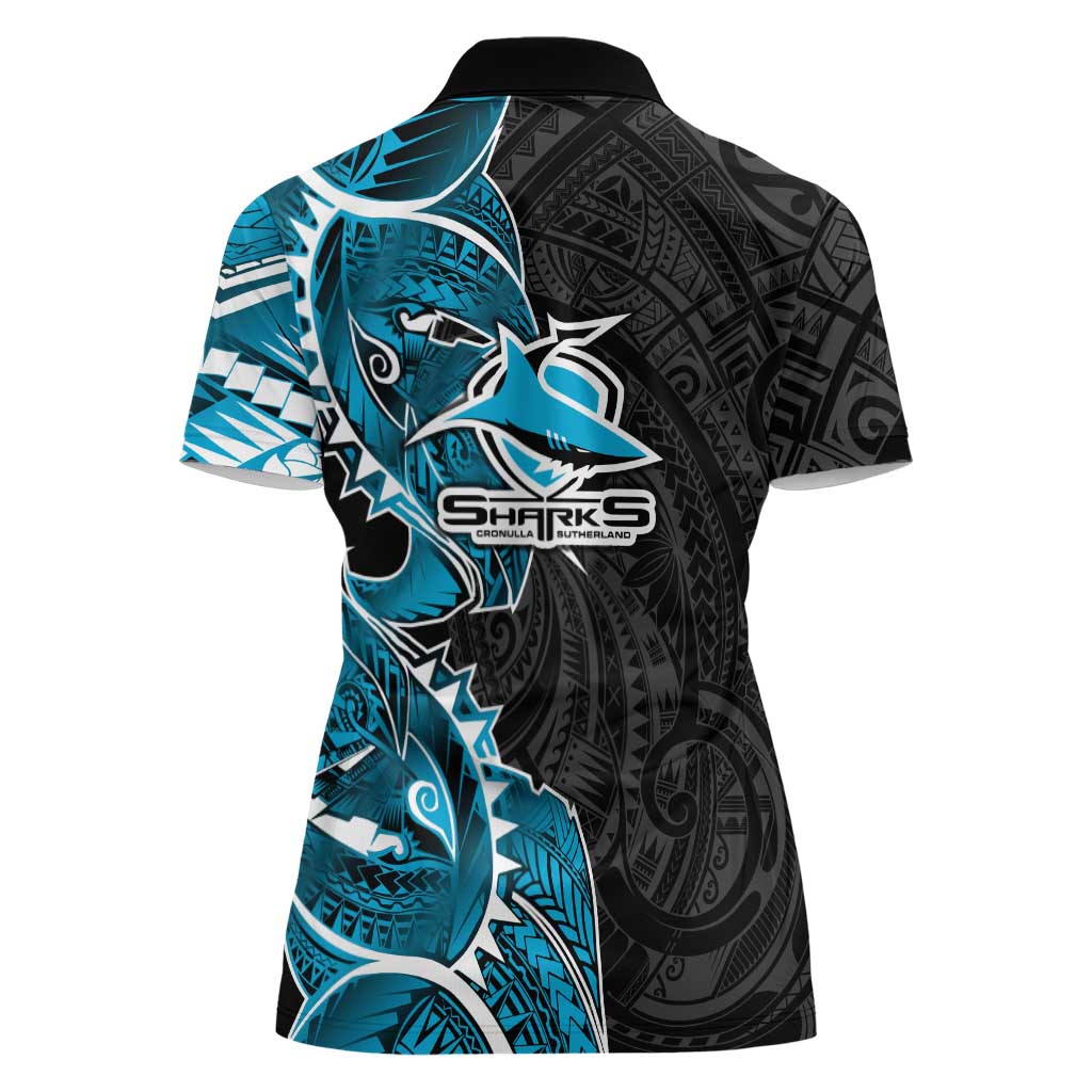 Cronulla Sharks Women Polo Shirt Polynesian Tribal Tattoo Pacific Sport Art