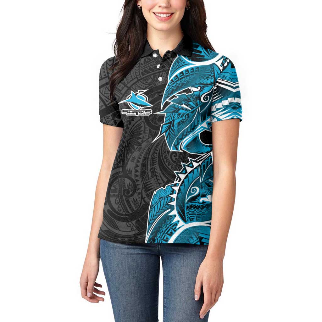 Cronulla Sharks Women Polo Shirt Polynesian Tribal Tattoo Pacific Sport Art