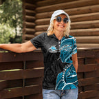 Cronulla Sharks Women Polo Shirt Polynesian Tribal Tattoo Pacific Sport Art