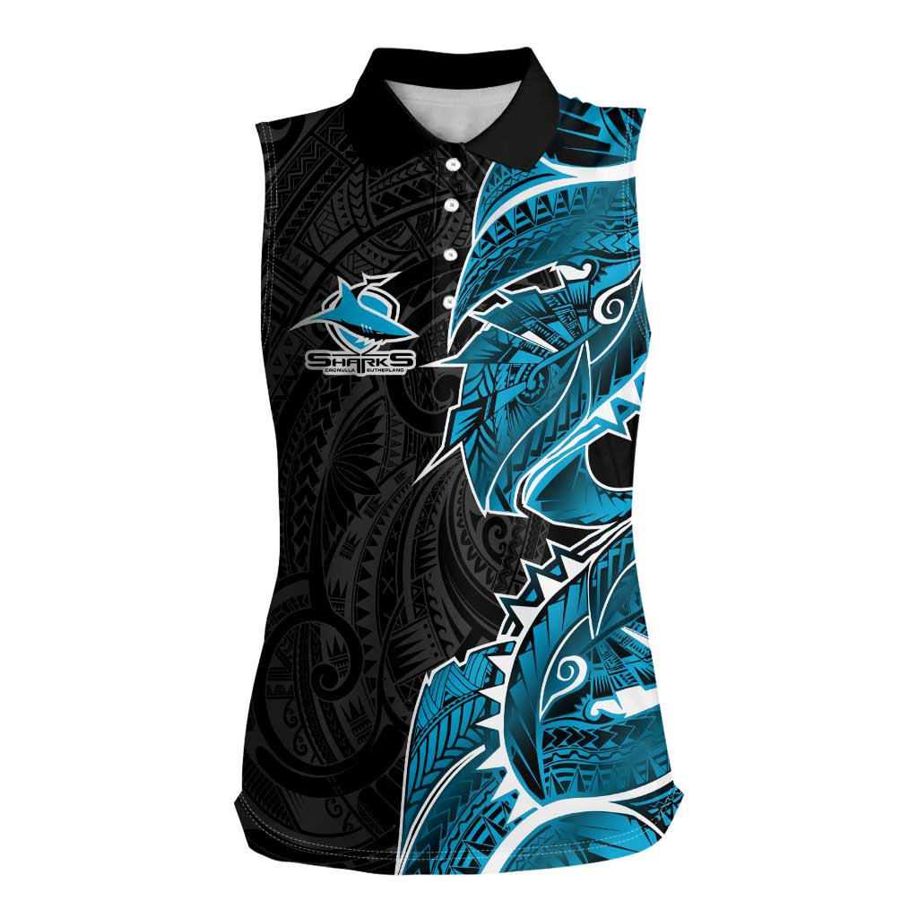 Cronulla Sharks Women Sleeveless Polo Shirt Polynesian Tribal Tattoo Pacific Sport Art