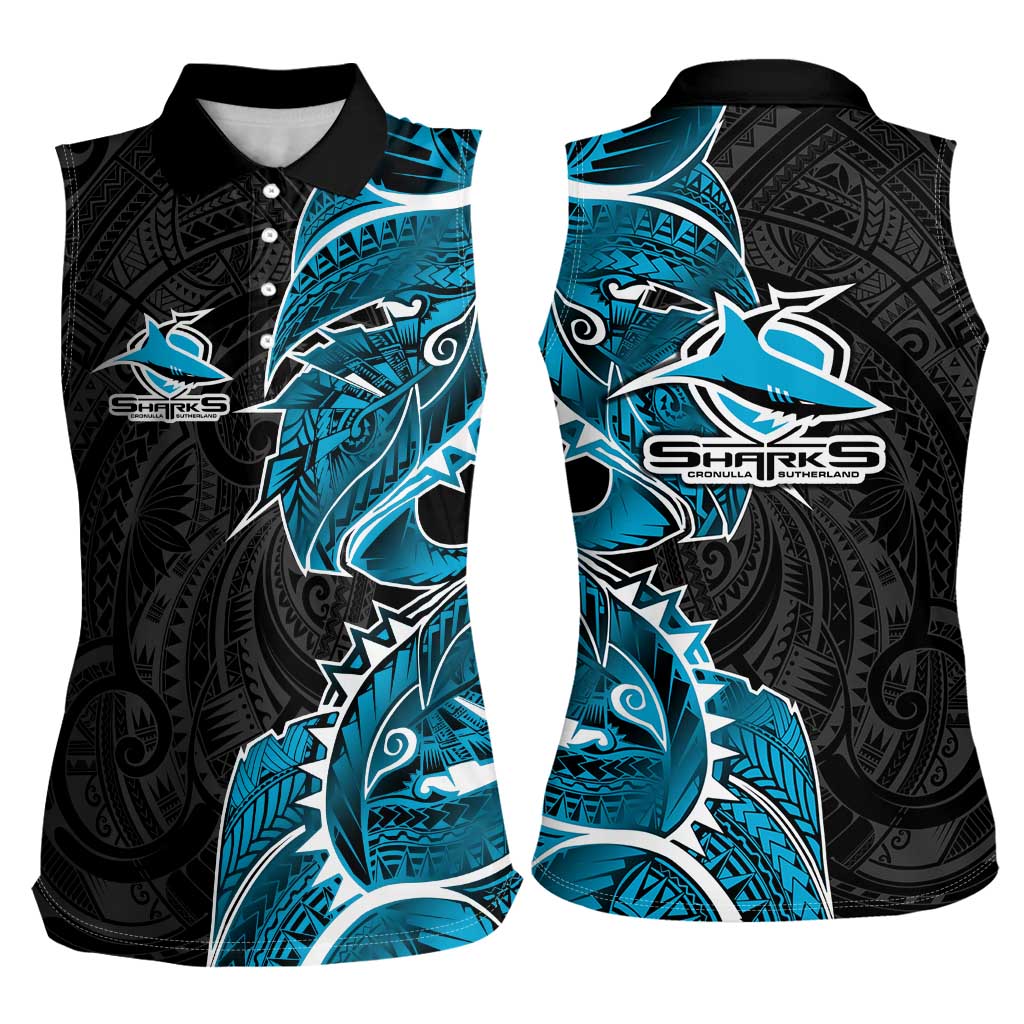 Cronulla Sharks Women Sleeveless Polo Shirt Polynesian Tribal Tattoo Pacific Sport Art