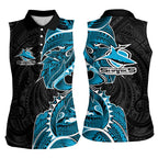 Cronulla Sharks Women Sleeveless Polo Shirt Polynesian Tribal Tattoo Pacific Sport Art