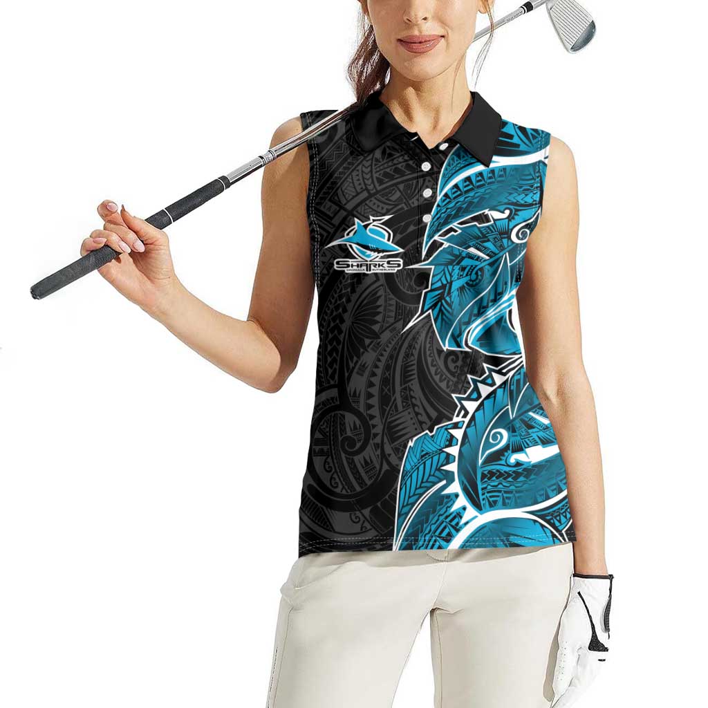 Cronulla Sharks Women Sleeveless Polo Shirt Polynesian Tribal Tattoo Pacific Sport Art