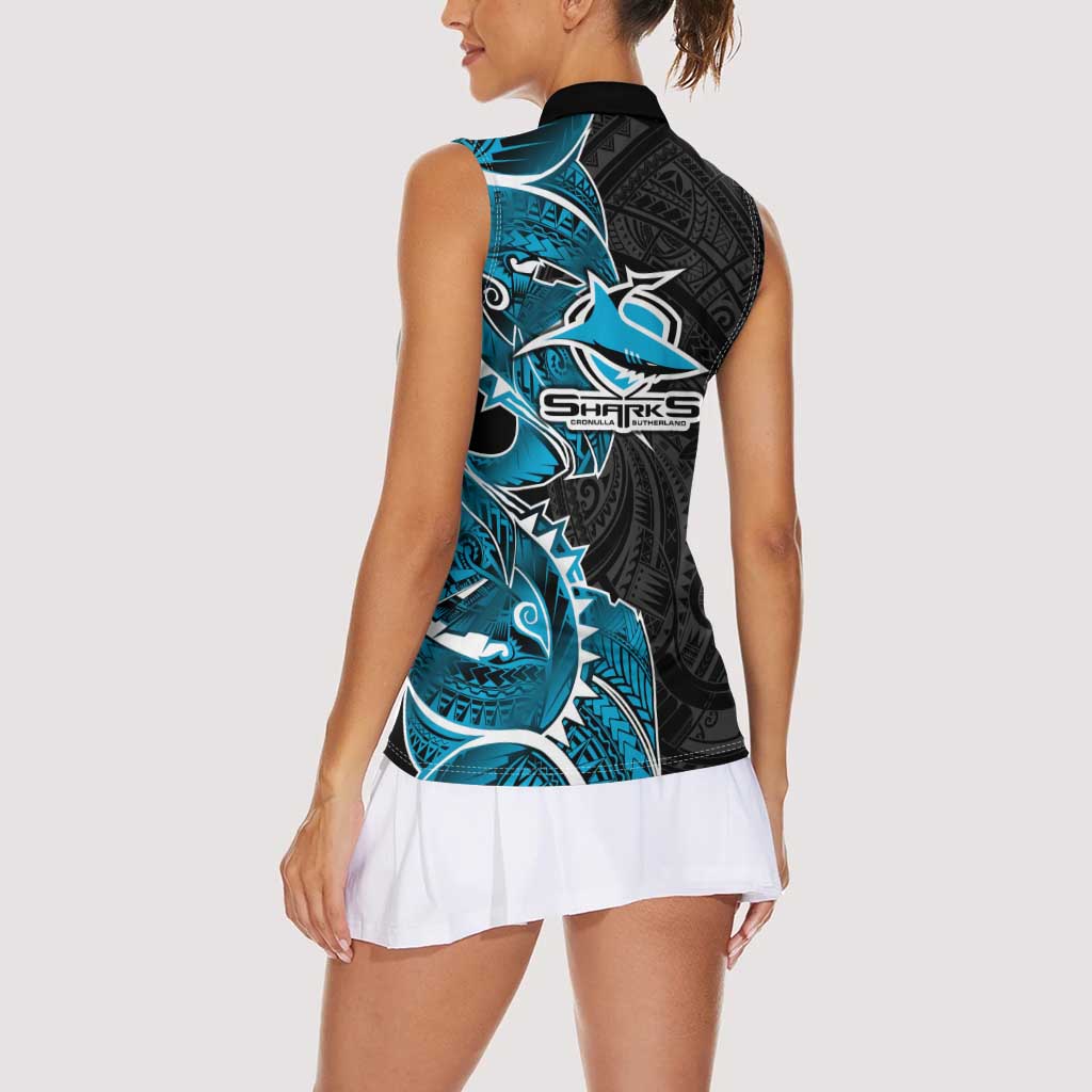 Cronulla Sharks Women Sleeveless Polo Shirt Polynesian Tribal Tattoo Pacific Sport Art