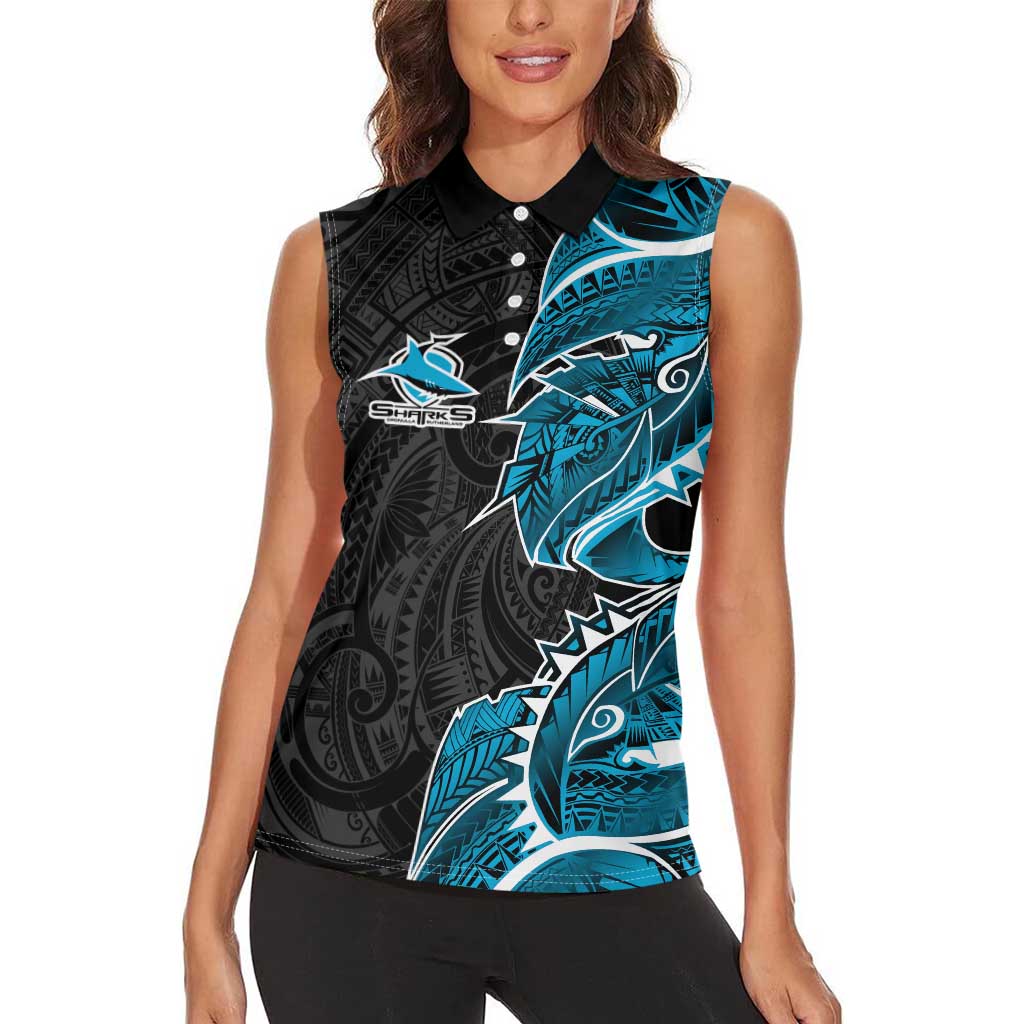 Cronulla Sharks Women Sleeveless Polo Shirt Polynesian Tribal Tattoo Pacific Sport Art
