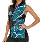Cronulla Sharks Women Sleeveless Polo Shirt Polynesian Tribal Tattoo Pacific Sport Art