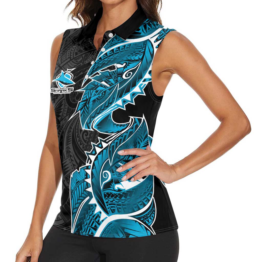 Cronulla Sharks Women Sleeveless Polo Shirt Polynesian Tribal Tattoo Pacific Sport Art
