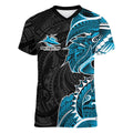 Cronulla Sharks Women V-Neck T-Shirt Polynesian Tribal Tattoo Pacific Sport Art