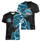Cronulla Sharks Women V-Neck T-Shirt Polynesian Tribal Tattoo Pacific Sport Art