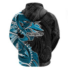 Cronulla Sharks Zip Hoodie Polynesian Tribal Tattoo Pacific Sport Art