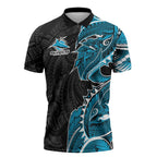 Cronulla Sharks Zipper Polo Shirt Polynesian Tribal Tattoo Pacific Sport Art