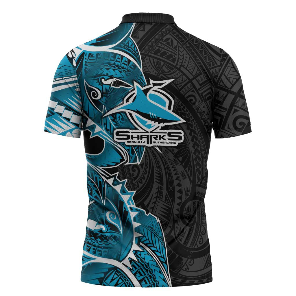 Cronulla Sharks Zipper Polo Shirt Polynesian Tribal Tattoo Pacific Sport Art
