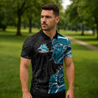 Cronulla Sharks Zipper Polo Shirt Polynesian Tribal Tattoo Pacific Sport Art
