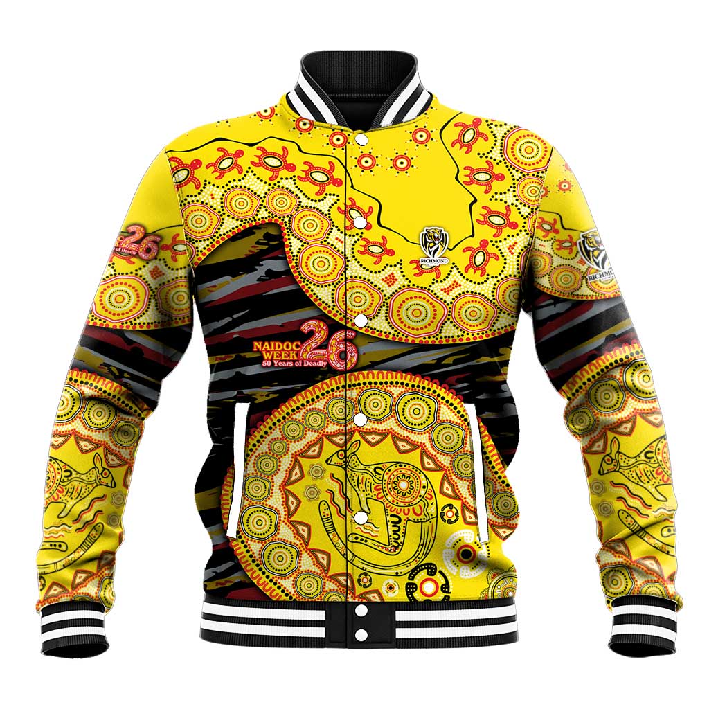 Richmond Tigers NAIDOC Week 2026 Baseball Jacket Australian Aboriginal Dot Art Dreamtime Pattern Style