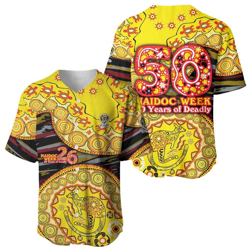 Richmond Tigers NAIDOC Week 2026 Baseball Jersey Australian Aboriginal Dot Art Dreamtime Pattern Style