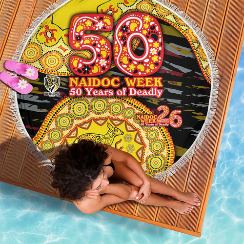Richmond Tigers NAIDOC Week 2026 Beach Blanket Australian Aboriginal Dot Art Dreamtime Pattern Style