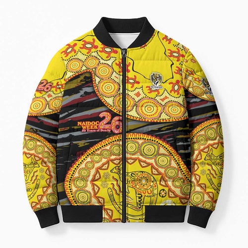 Richmond Tigers NAIDOC Week 2026 Bomber Puffer Jacket Australian Aboriginal Dot Art Dreamtime Pattern Style