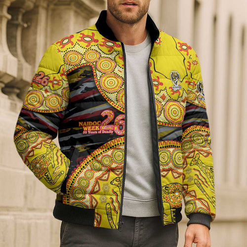 Richmond Tigers NAIDOC Week 2026 Bomber Puffer Jacket Australian Aboriginal Dot Art Dreamtime Pattern Style