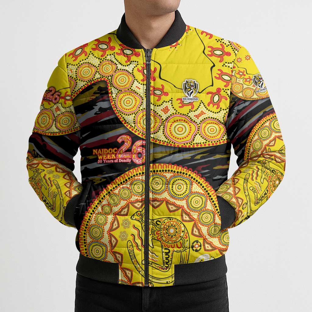 Richmond Tigers NAIDOC Week 2026 Bomber Puffer Jacket Australian Aboriginal Dot Art Dreamtime Pattern Style