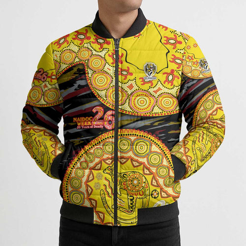 Richmond Tigers NAIDOC Week 2026 Bomber Puffer Jacket Australian Aboriginal Dot Art Dreamtime Pattern Style