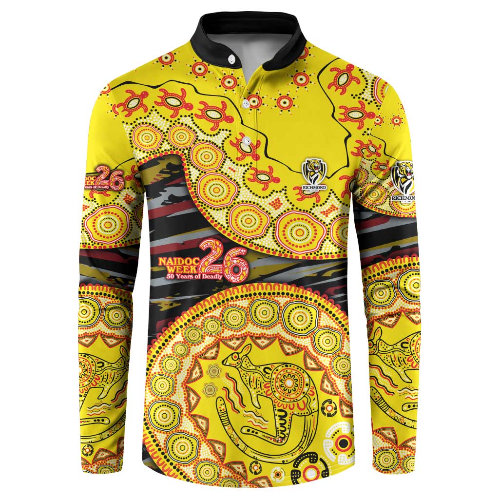 Richmond Tigers NAIDOC Week 2026 Button Sweatshirt Australian Aboriginal Dot Art Dreamtime Pattern Style