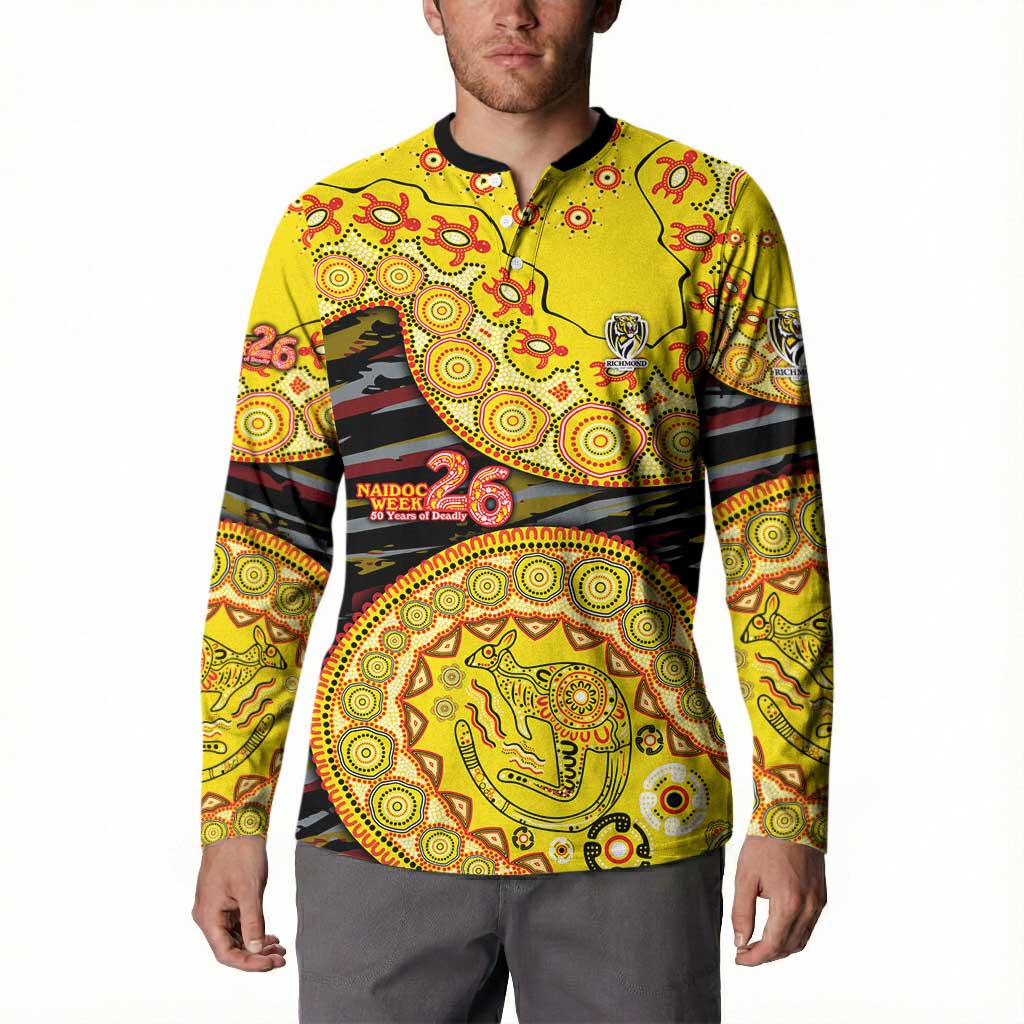 Richmond Tigers NAIDOC Week 2026 Button Sweatshirt Australian Aboriginal Dot Art Dreamtime Pattern Style