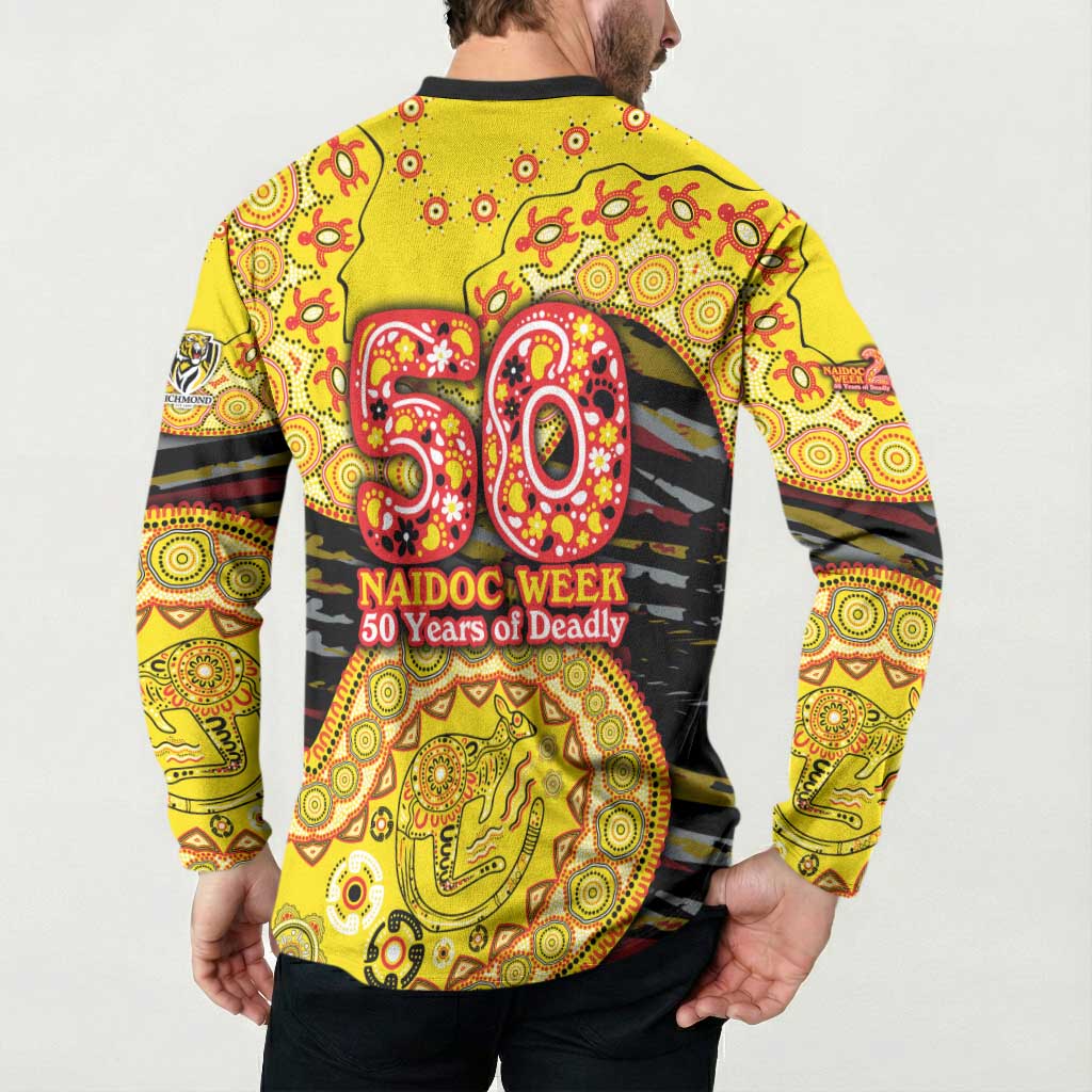 Richmond Tigers NAIDOC Week 2026 Button Sweatshirt Australian Aboriginal Dot Art Dreamtime Pattern Style