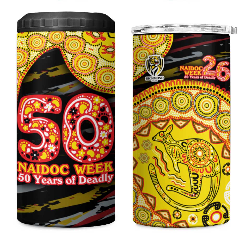 Richmond Tigers NAIDOC Week 2026 4 in 1 Can Cooler Tumbler Australian Aboriginal Dot Art Dreamtime Pattern Style