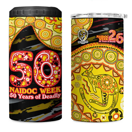 Richmond Tigers NAIDOC Week 2026 4 in 1 Can Cooler Tumbler Australian Aboriginal Dot Art Dreamtime Pattern Style