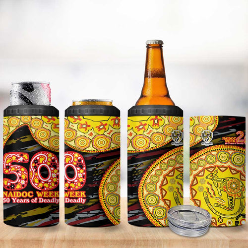Richmond Tigers NAIDOC Week 2026 4 in 1 Can Cooler Tumbler Australian Aboriginal Dot Art Dreamtime Pattern Style