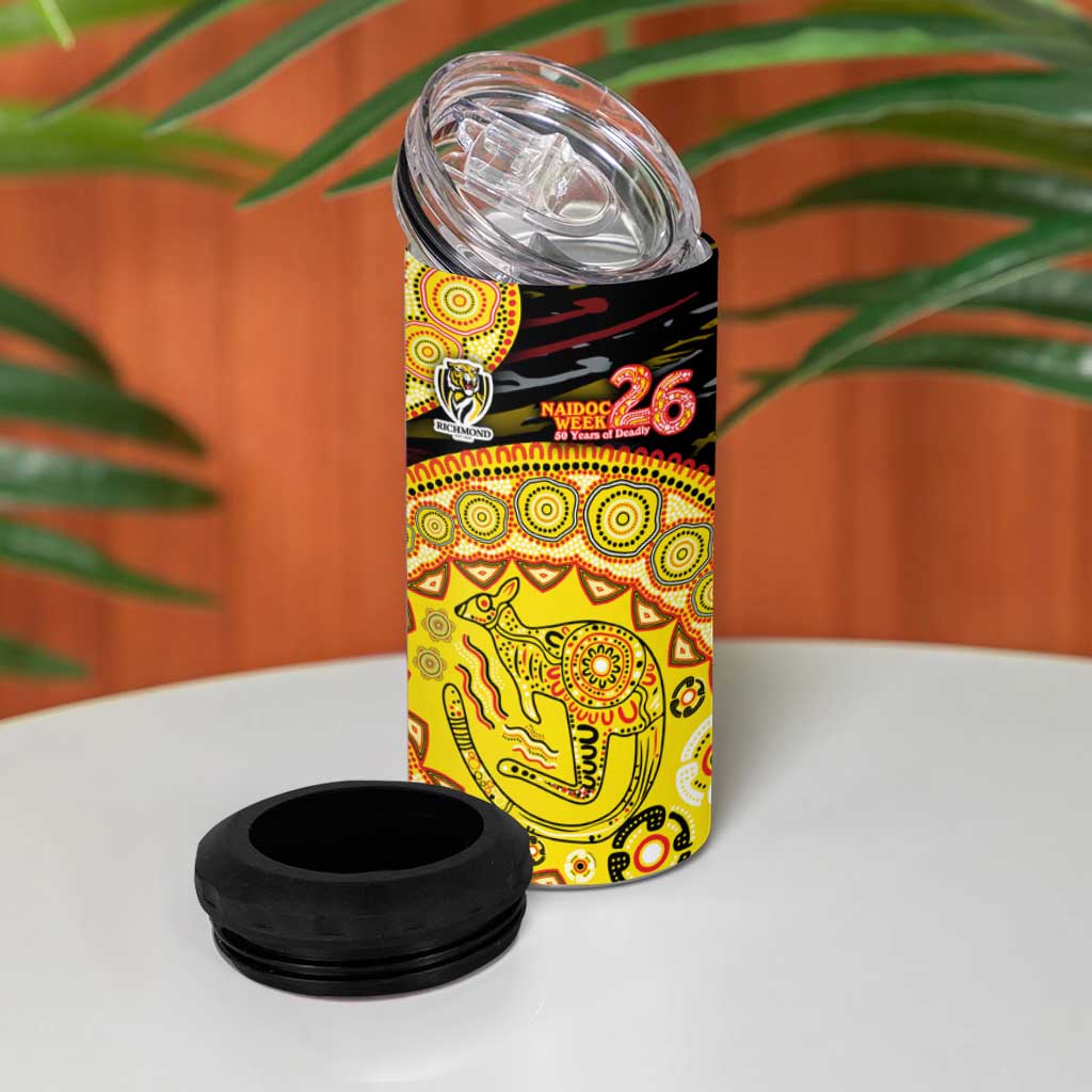 Richmond Tigers NAIDOC Week 2026 4 in 1 Can Cooler Tumbler Australian Aboriginal Dot Art Dreamtime Pattern Style