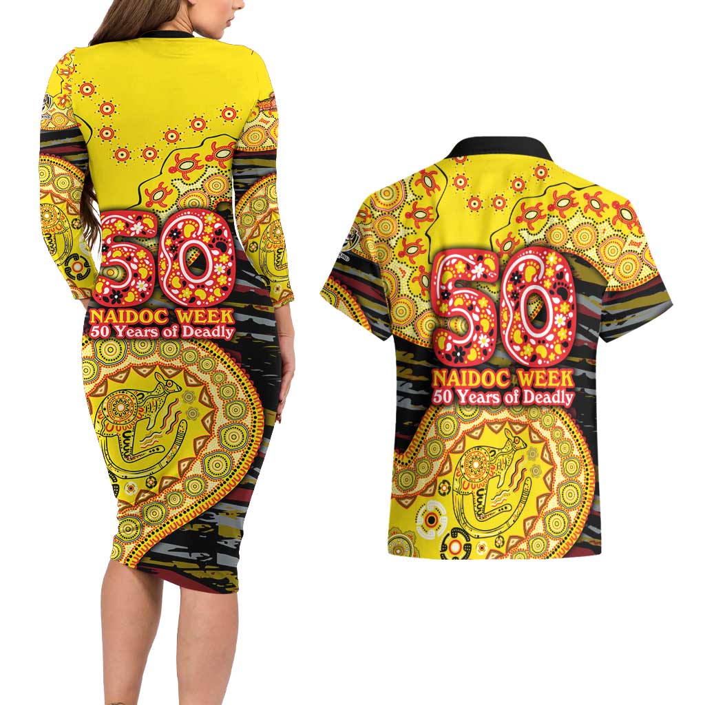Richmond Tigers NAIDOC Week 2026 Couples Matching Long Sleeve Bodycon Dress and Hawaiian Shirt Australian Aboriginal Dot Art Dreamtime Pattern Style