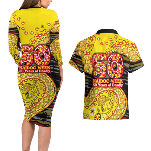 Richmond Tigers NAIDOC Week 2026 Couples Matching Long Sleeve Bodycon Dress and Hawaiian Shirt Australian Aboriginal Dot Art Dreamtime Pattern Style