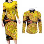 Richmond Tigers NAIDOC Week 2026 Couples Matching Long Sleeve Bodycon Dress and Long Sleeve Button Shirt Australian Aboriginal Dot Art Dreamtime Pattern Style