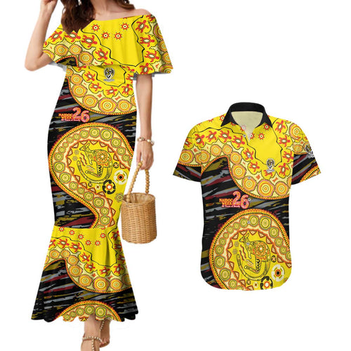 Richmond Tigers NAIDOC Week 2026 Couples Matching Mermaid Dress and Hawaiian Shirt Australian Aboriginal Dot Art Dreamtime Pattern Style